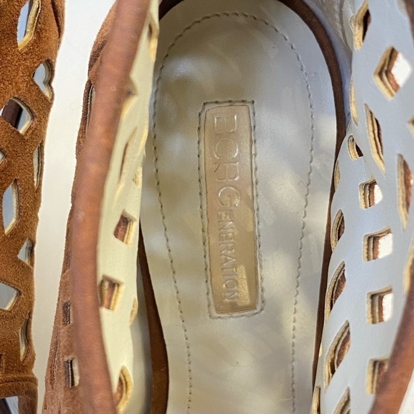 BCBGeneration Suede Tan Caged Sandal Heels Size 6 - Picture 9 of 17